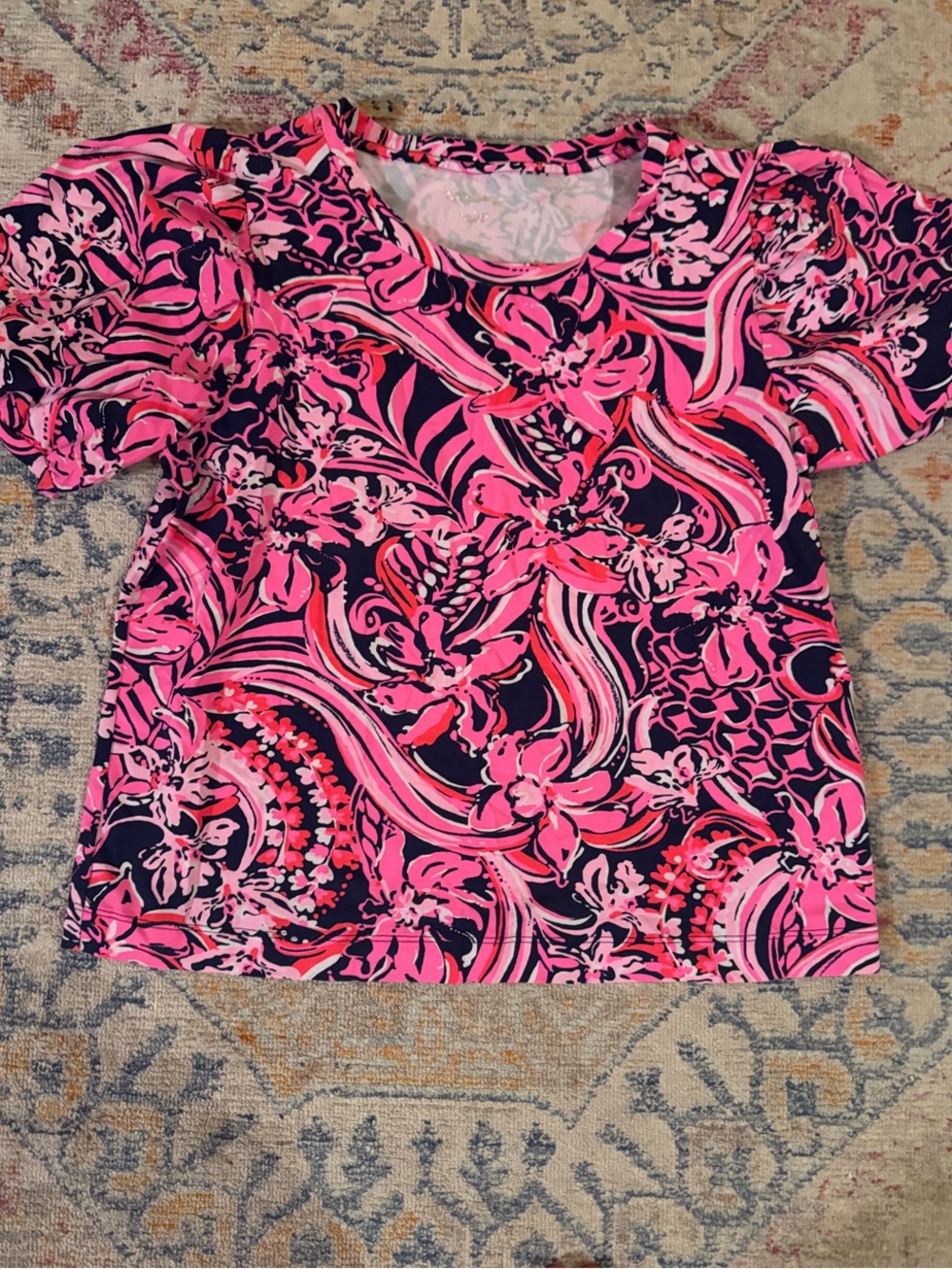 Lilly Pulitzer Pink & Navy Floral Puff Sleeve Top
